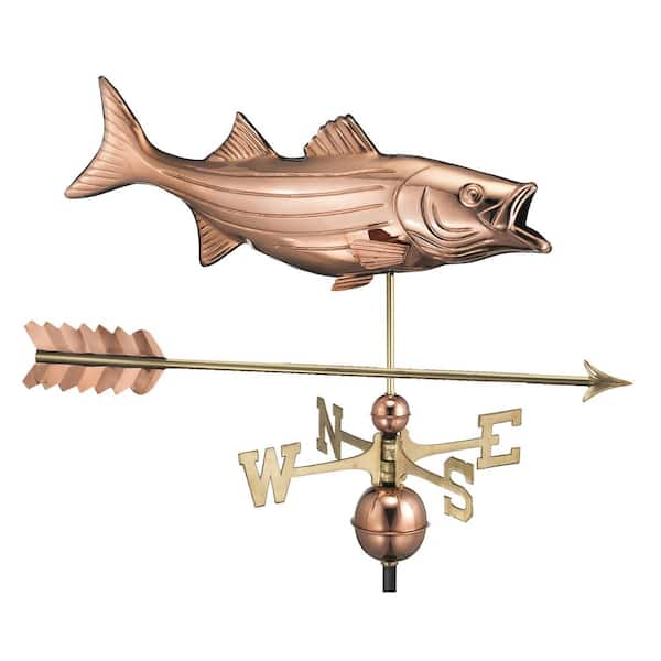 Good Directions Bass with Arrow Weathervane - Pure Copper