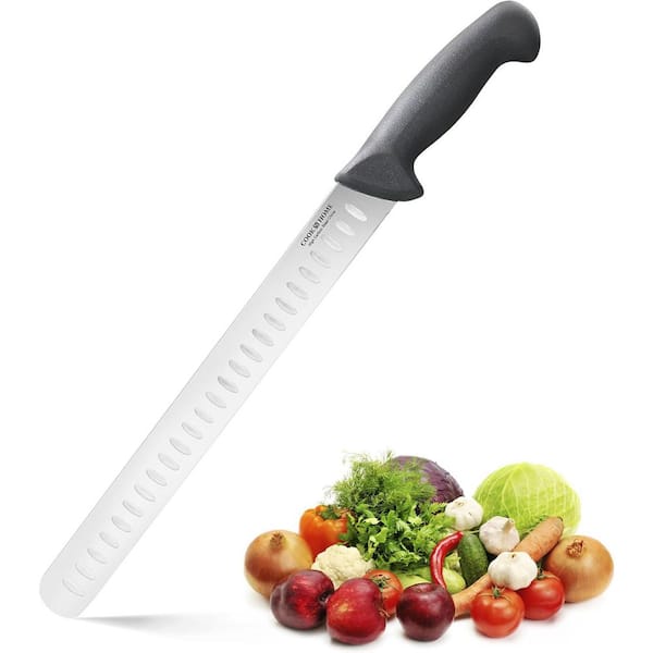 Cook N Home 11 in. High-Carbon Steel Full Tang Granton Edge Bread Knife Slicer with Ergonomic Handle