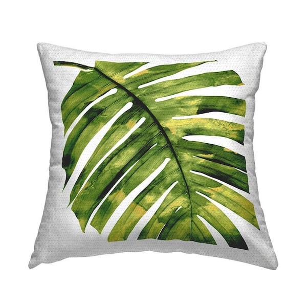 Bold Monstera Leaf Tropical Green Square Outdoor Throw Pillow