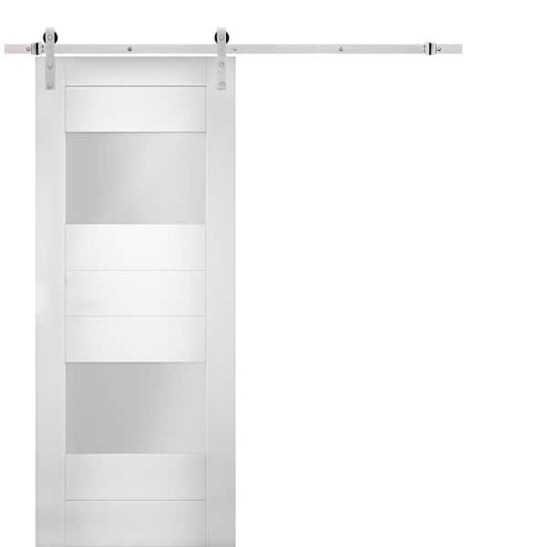 VDOMDOORS 42 in. x 84 in. White Finished MDF Sliding Door with Barn ...