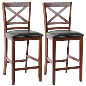 Bar Stools 25 in. Counter Height Chairs with PU Leather Seat Walnut (Set of 2)