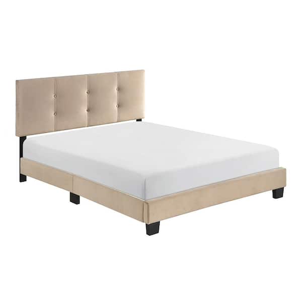 Lazzara Roweena Brown Wood Frame Full Velvet Upholstered Platform Bed