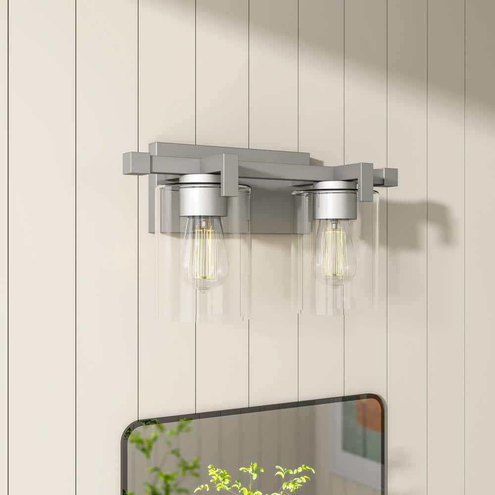 Salvirola 16 in. Modern 2-Light Brushed Nickel Dimmable Vanity Light with Clear Glass Shade price history on PriceWatchPro
