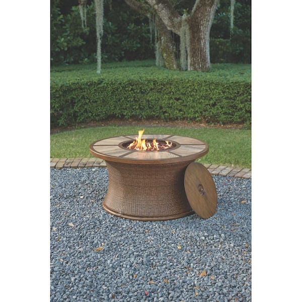 Home Decorators Collection Port Elizabeth 42 in. W Brown Aluminum Propane Outdoor Fire Pit with Glass Beads and Burner Cover