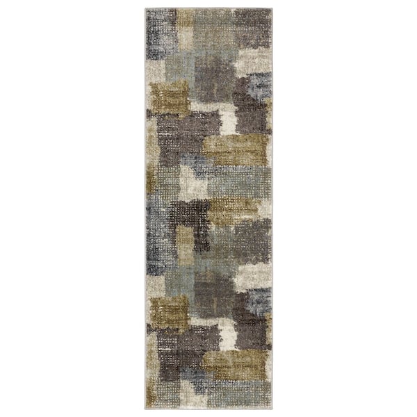 Gia 2 ft. x 7 ft. Green/Brown Abstract Area Rug