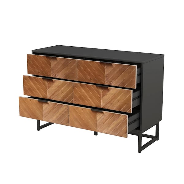 Unbranded 47.2 in. W x 15.7 in. D x 31.9 in. H Black Linen Cabinet with Metal Leg, Handle, 6-Drawer Dresser for Bedroom