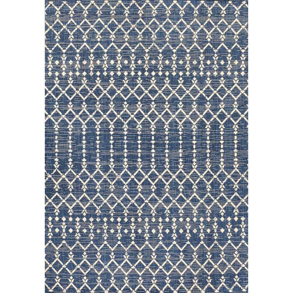 Ourika Moroccan Geometric Textured Weave Navy/Beige 5 ft. x 8 ft. Indoor/Outdoor Area Rug