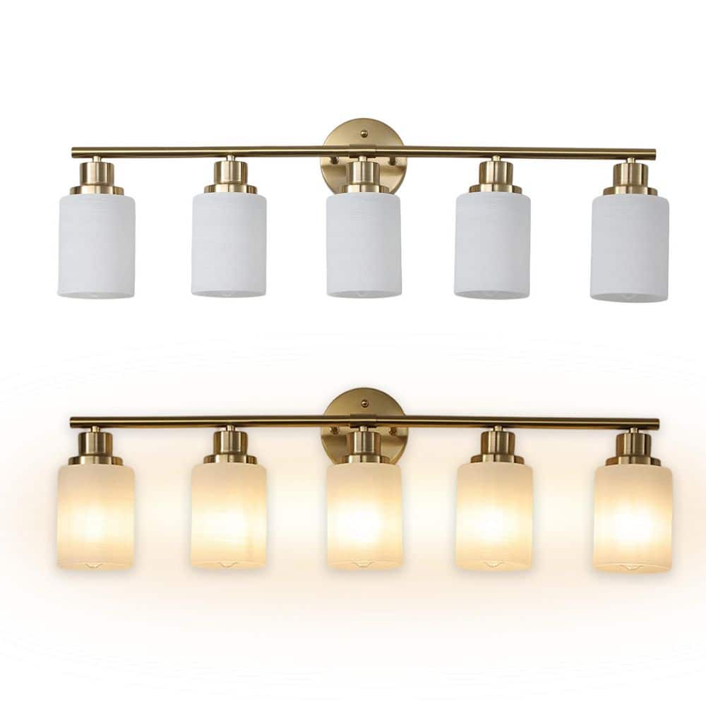 6.3 in. Modern 5-Light Vanity Wall Sconce, Gold Finish Frosted Glass Wall Light for Bathroom, Bulbs not Included price history on PriceWatchPro