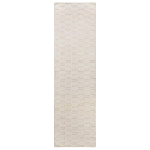 Checkerboard Block Power Loomed Soft Shag High-Low Indoor 2 ft. x 8 ft. White Area Rug