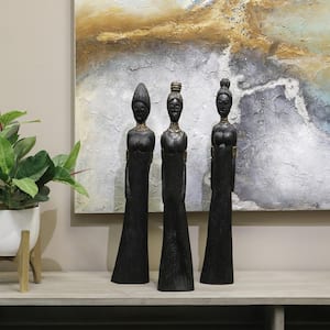 Currata Black Brushed Mango Wood Tall Lady Trio Wood Sculpture (Set of 3)