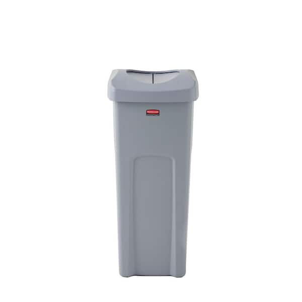 Untouchable Square 23 Gal. Grey Indoor Outdoor Trash Can with Lid for Offices/Warehouses/Classrooms/Restaurants