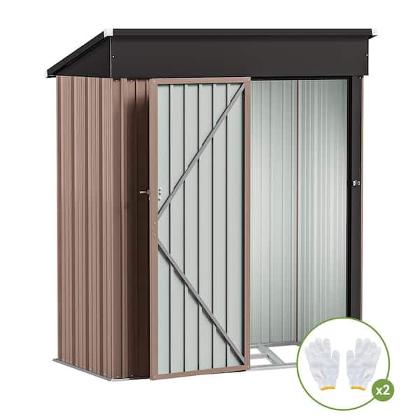 5 ft. W x 3 ft. D Storage Metal Shed with Metal Floor Base Frame, Lockable Door and Vents, Brown (15 sq. ft. )