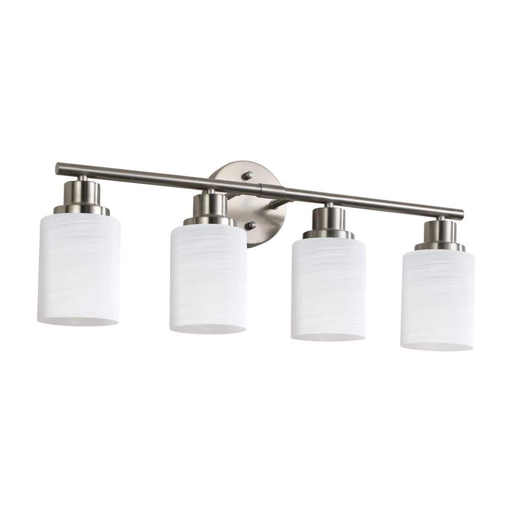 24.4 in. 4-Light Modern Wall Bathroom Mirror Brushed Nickel Vanity Light wi