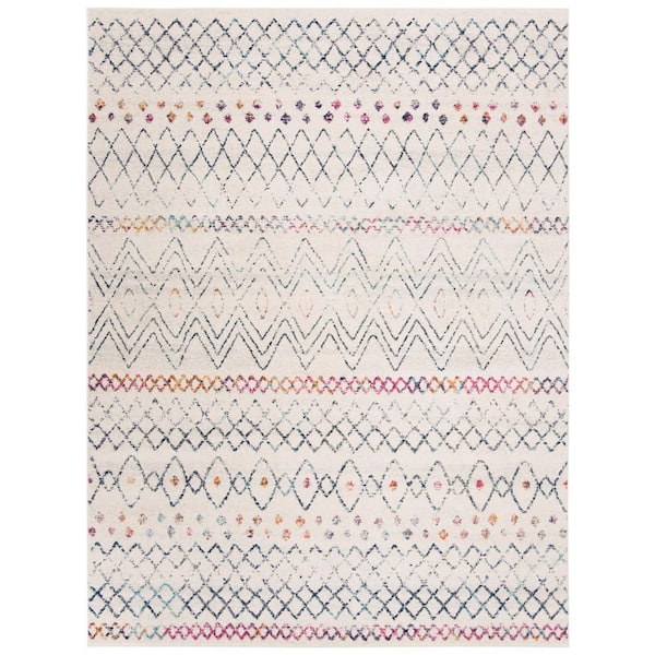 Madison Ivory/Dark Blue 12 ft. x 15 ft. Geometric Floral Area Rug