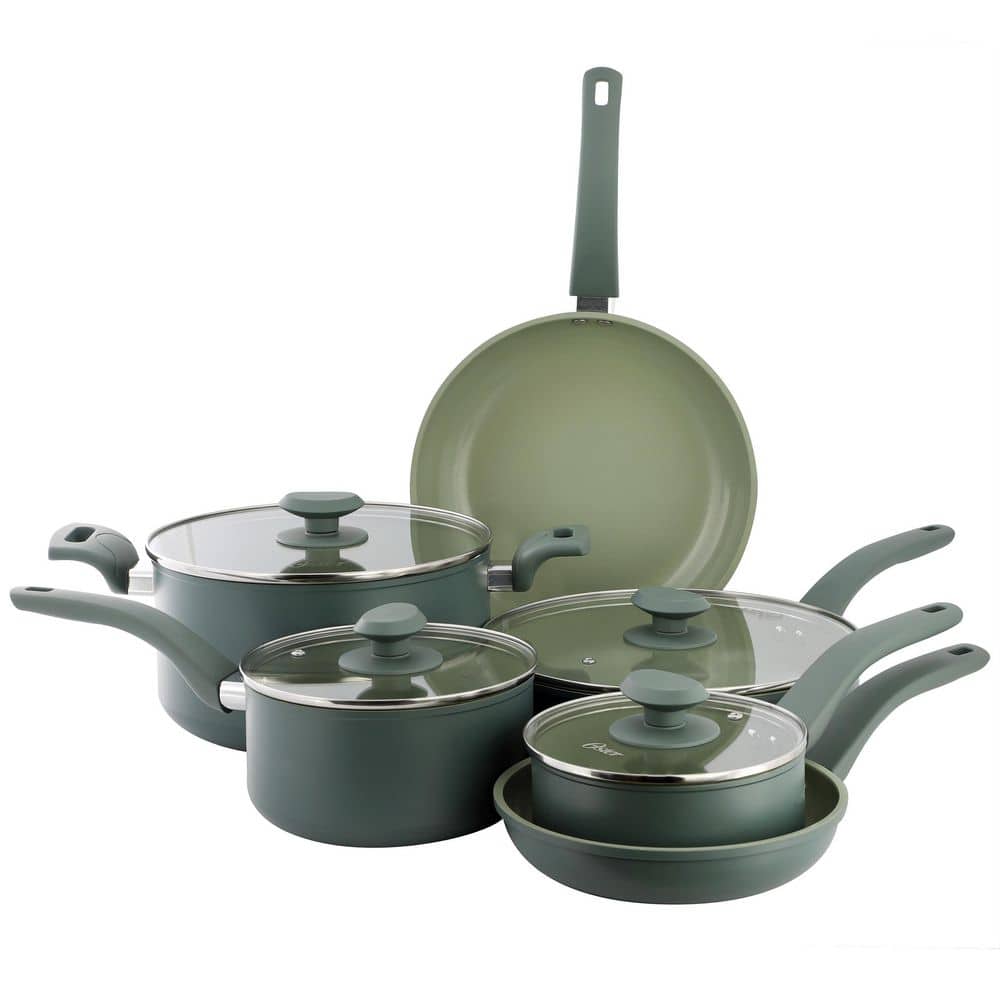 Oster 10 Piece Ceramic Nonstick Cookware Set in Green 985125086M