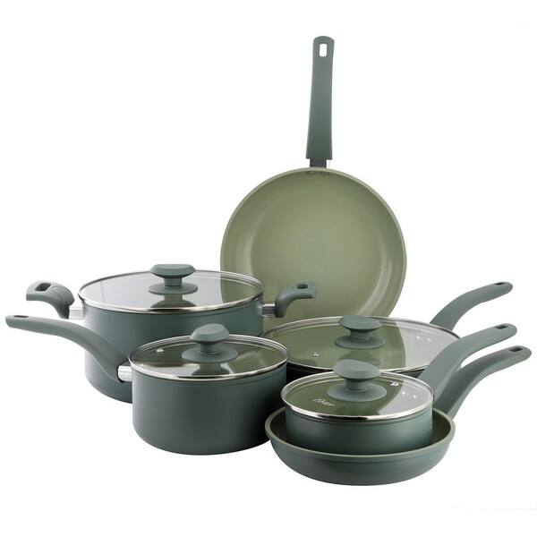 10 Piece Ceramic Nonstick Cookware Set in Green