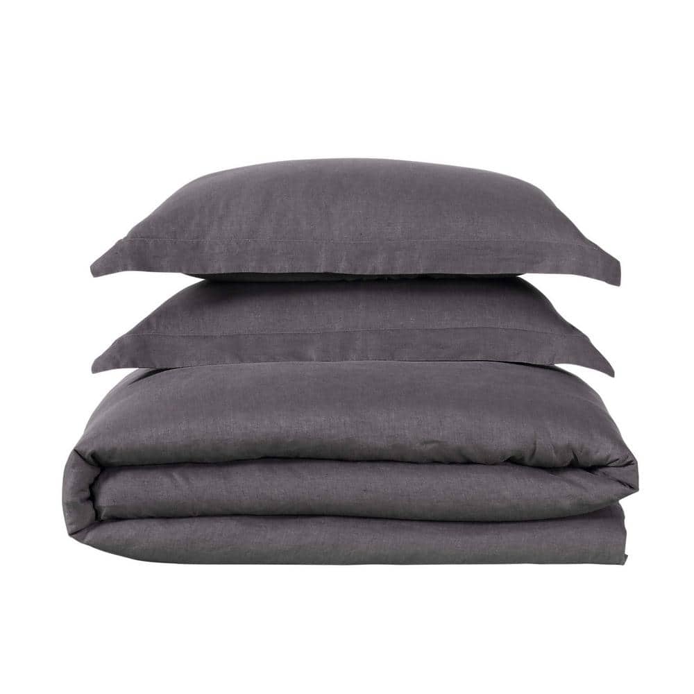 Charcoal King Linen Duvet Cover Set with Shams