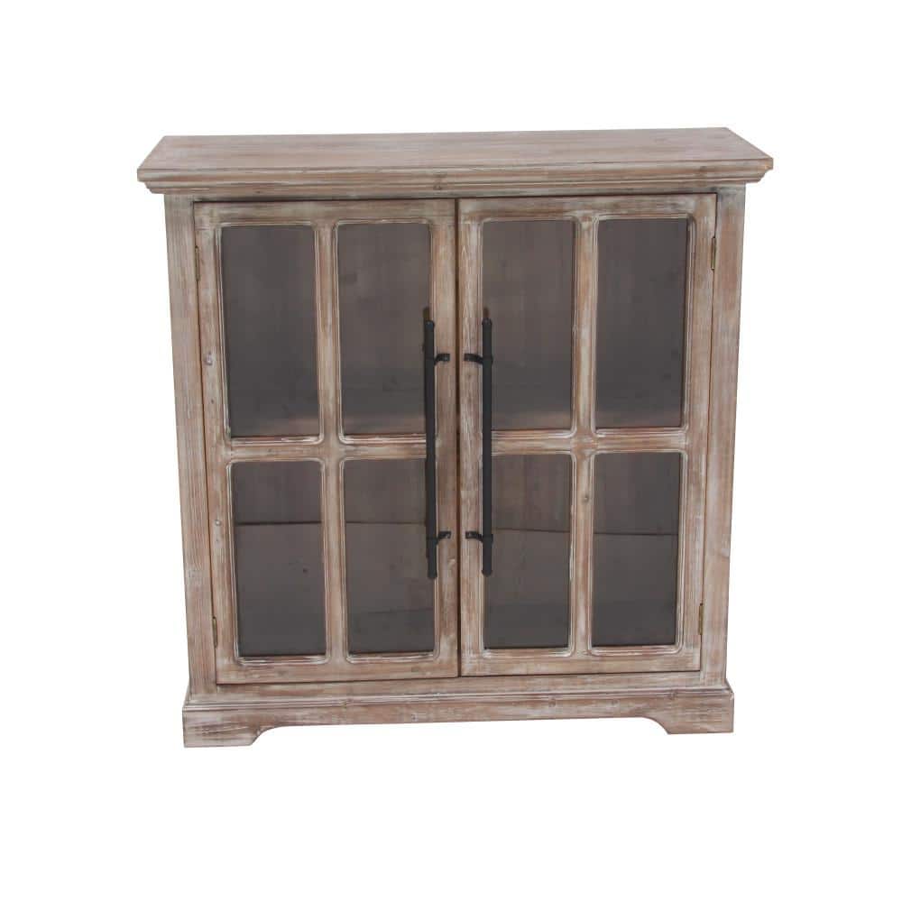 Weathered Brown Wood and Glass Farmhouse Accent Cabinet
