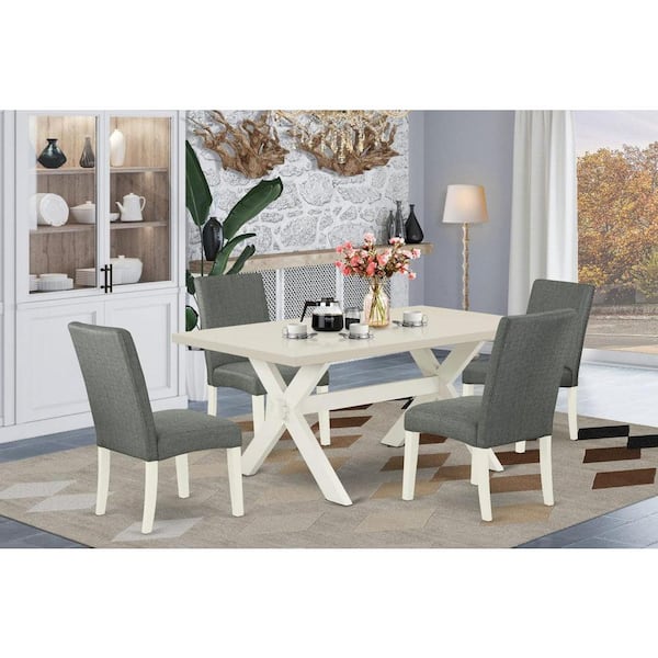 East West Furniture 5-Piece Natural Oak Finish Solid Wood Top Dining Table with 4 Parson Chair with Lattice Back