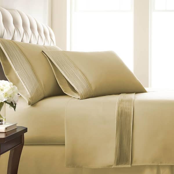 Southshore Fine Linens Vilano Pleated 21 in. Extra-Deep Pocket 4-Piece Gold Queen Microfiber Sheet Set