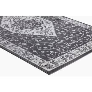Jefferson Collection Pearl Heriz Gray 7 ft. x 9 ft. Medallion Area Rug