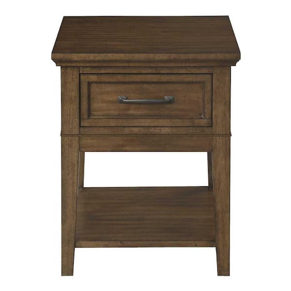 EVERGLADE HOME Eleanor 20 in. Walnut Rectangular Wood End Table with Drawer