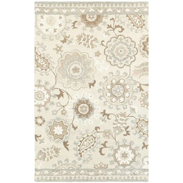 8 X 10 Ivory, Gray Floral Washable Area Rug Runner Rug