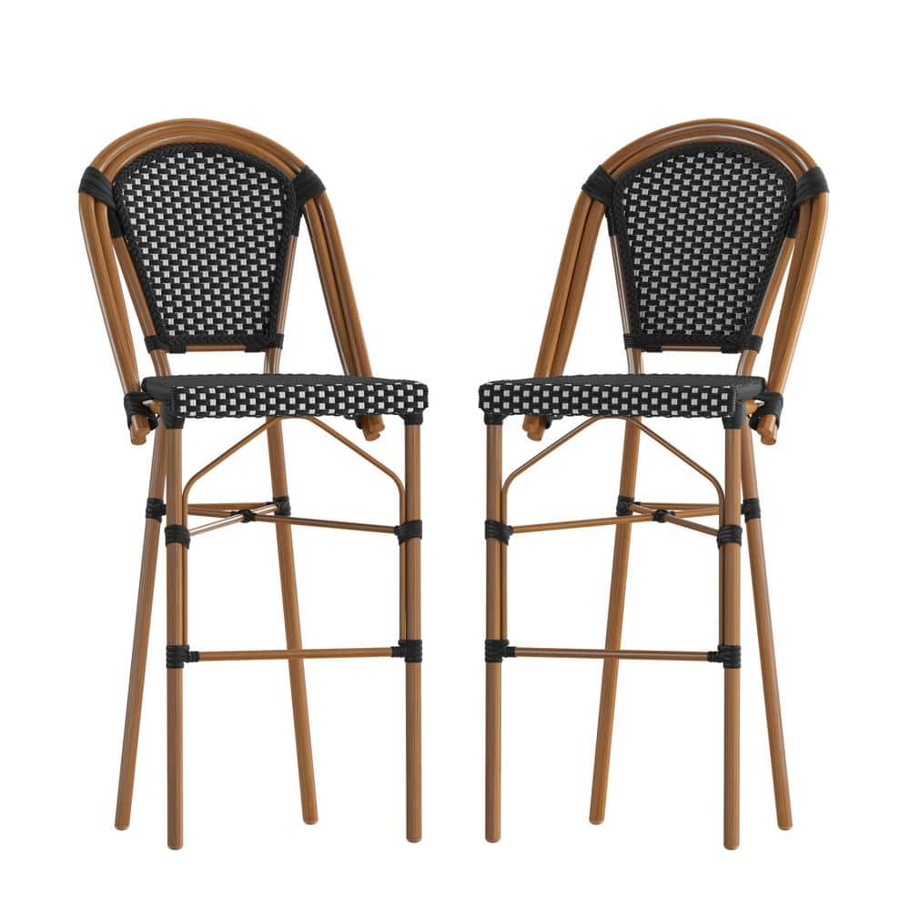 46 in. Black/White/Natural Mid-Back Metal Bar Stool with Rattan Seat (Set of 2) price history on PriceWatchPro