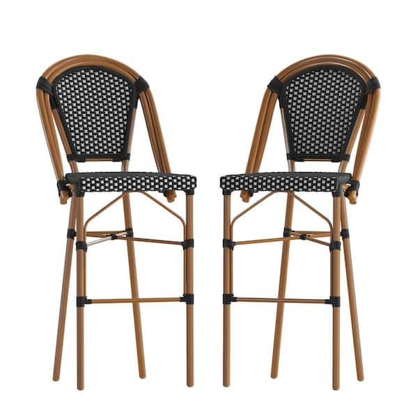 Carnegy Avenue 30.25 in. Black and White/Natural Frame Metal Outdoor Bar Stool 2-Pack