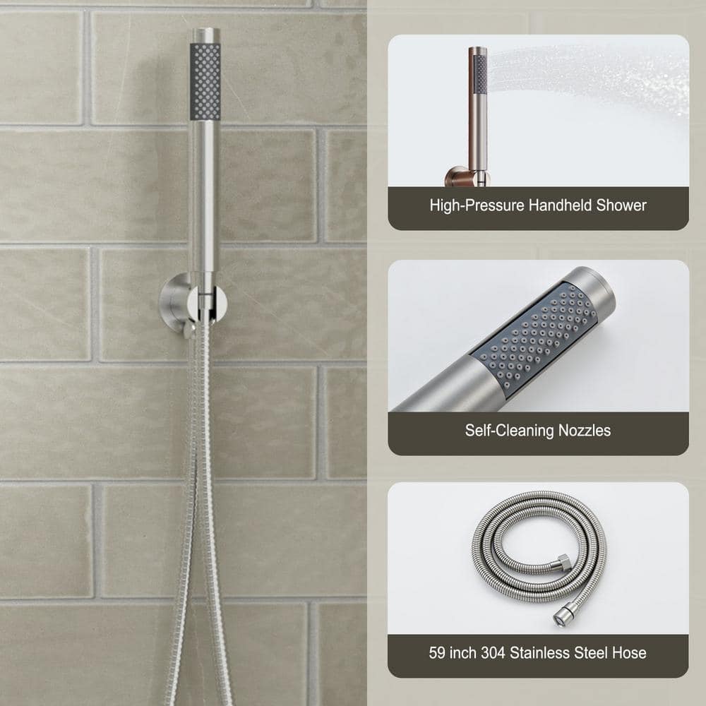 Brushed Nickel Dual Rainfall and Handheld Shower System with 12-inch Ceiling Mount