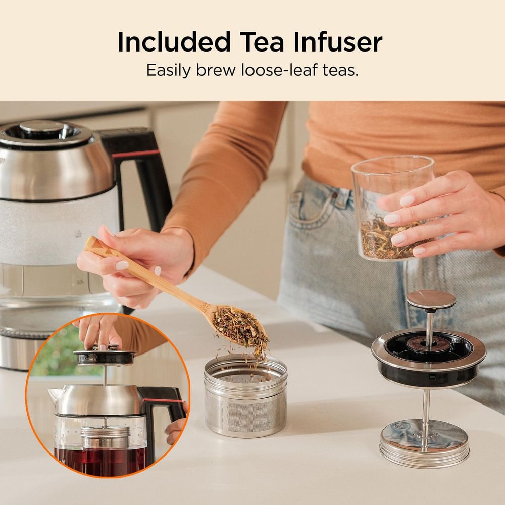 CUCKOO 1.7L Silver Glass Electric Kettle with Tea Infuser