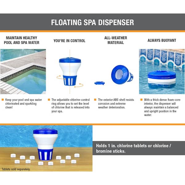 Floating Chlorine / Bromine Dispenser for Spas, Hot Tubs and Small Pools