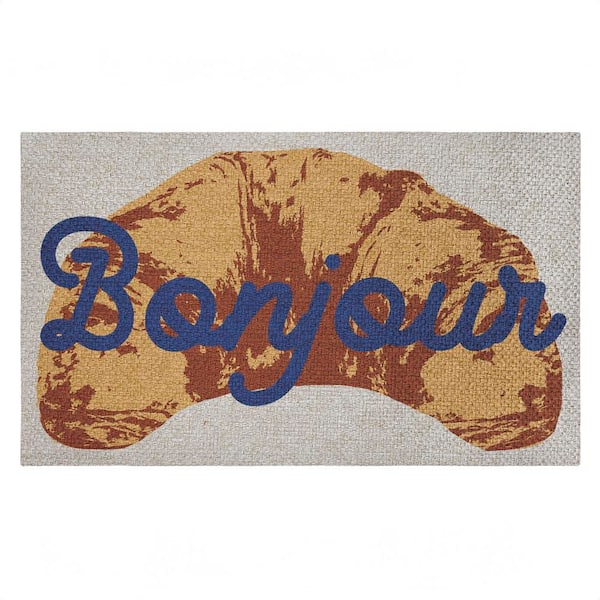 Bonjour Baked Croissant Brown 18 in. x 30 in. Polyester Non-Slip Outdoor Door Mat