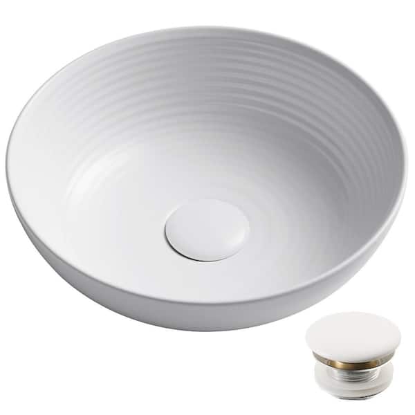 Viva 13 in. Round Vessel Bathroom Sink in White Vitreous China with Pop-Up Drain