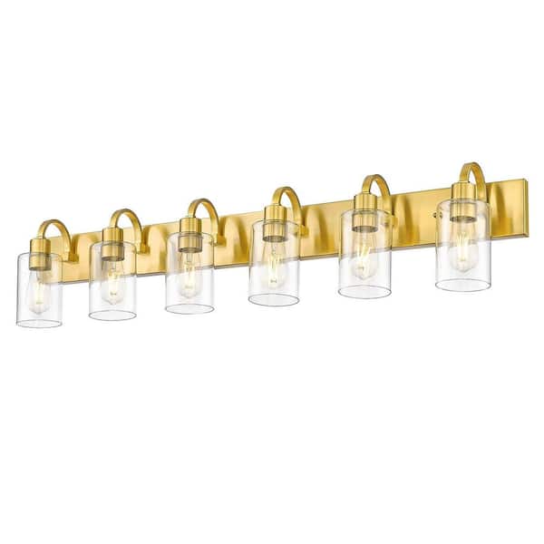 44.7 in. 6-Light Brushed Gold Vanity Light with Clear Glass Shade Bathroom Light Fixture