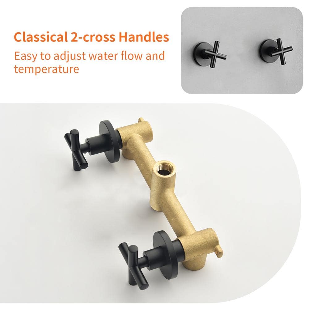 Matte Black Wall Mounted Dual Shower Head System with Handheld