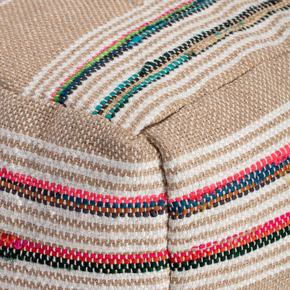 Soulard Handmade Beige & Multicolor Square Pouf Ottoman