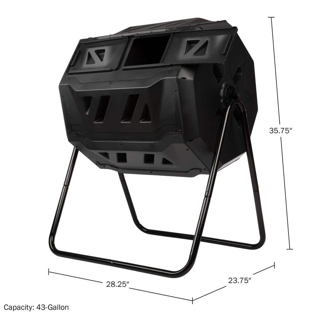Pure Garden Compost Tumbler - 43Gal Compost Bin with Dual Chambers, 360-Degree Rotating Design, and Garden Gloves Included - Homesteading Supplies