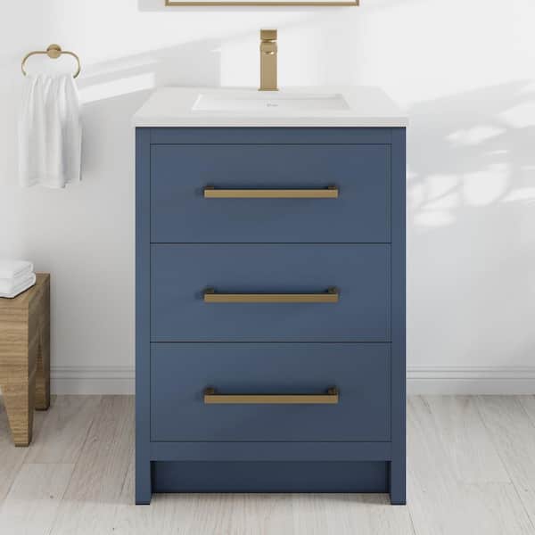 Curio 24 in. Single Sink Dark Blue Bath Vanity with White Carrara Quartz Top (Assembled)