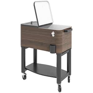 60 qt. Outdoor Cooler Cart, Rolling Beverage Ice Chest, Rugged Steel Patio Cooler with Locking Wheels, Brown