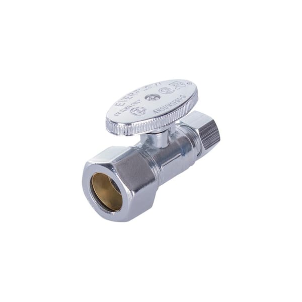 The Plumber's Choice 5/8 in. Compression Inlet x 3/8 in. O.D. Compression Outlet Quarter Turn Straight Stop Valve