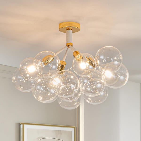 Y'INSP 22.8 in. 4-Light White Bubble Semi Flush Mount with Glass Shade and Bulbs Included