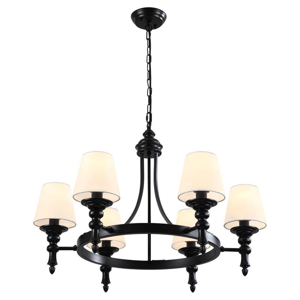 6-Light Black Vintage Round Wagon Wheel Chandelier with White Fabric Shade for Living Room Kitchen Foyer Entryway price history on PriceWatchPro