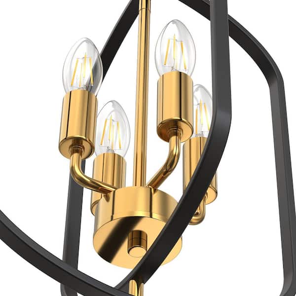 Emeritpro 4-Light Modern Black & Gold Branch Chandelier with Metal