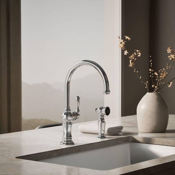 Artifacts Single-Handle Kitchen Faucet with Swing Spout and Side Sprayer in Polished Chrome