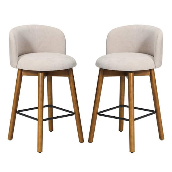 Stansberry 26 in. Chenille Upholstered Low Back Wood Kitchen Counter Stool w/ Swivel (Set of 2), Taupe