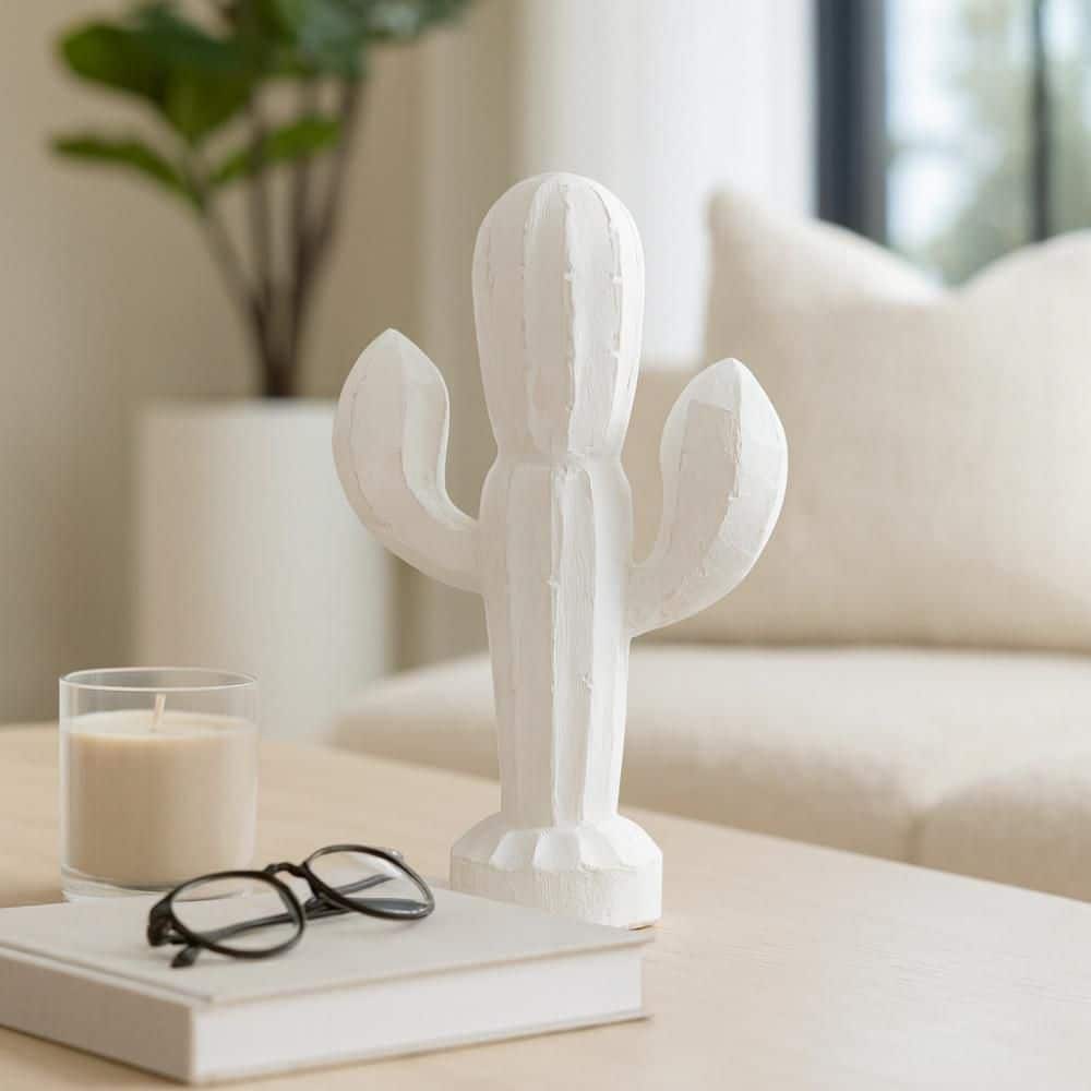 Liv & Skye White 9 in. x 14 in. Wood Modern Rustic Cactus