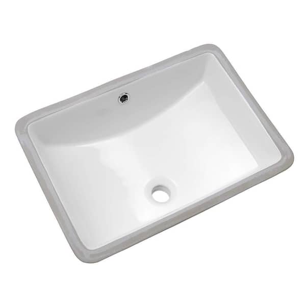 21 in. x 14 in. Modern Ceramic White Rectangular Undermount Bathroom Sink