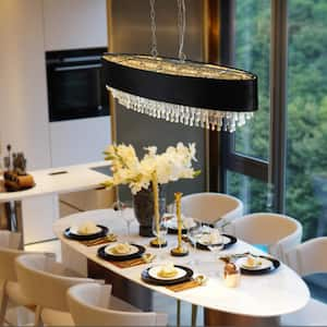 39.4 in. W 8-Lights K9 Crystal Chandelier Modern Ceiling Light Fixture Black 3 Tiers Pendant Lamp, G9, No Bulbs