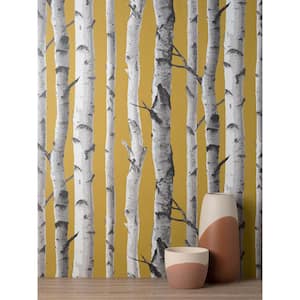 Chester Mustard Yellow Birch Trees Wallpaper Sample